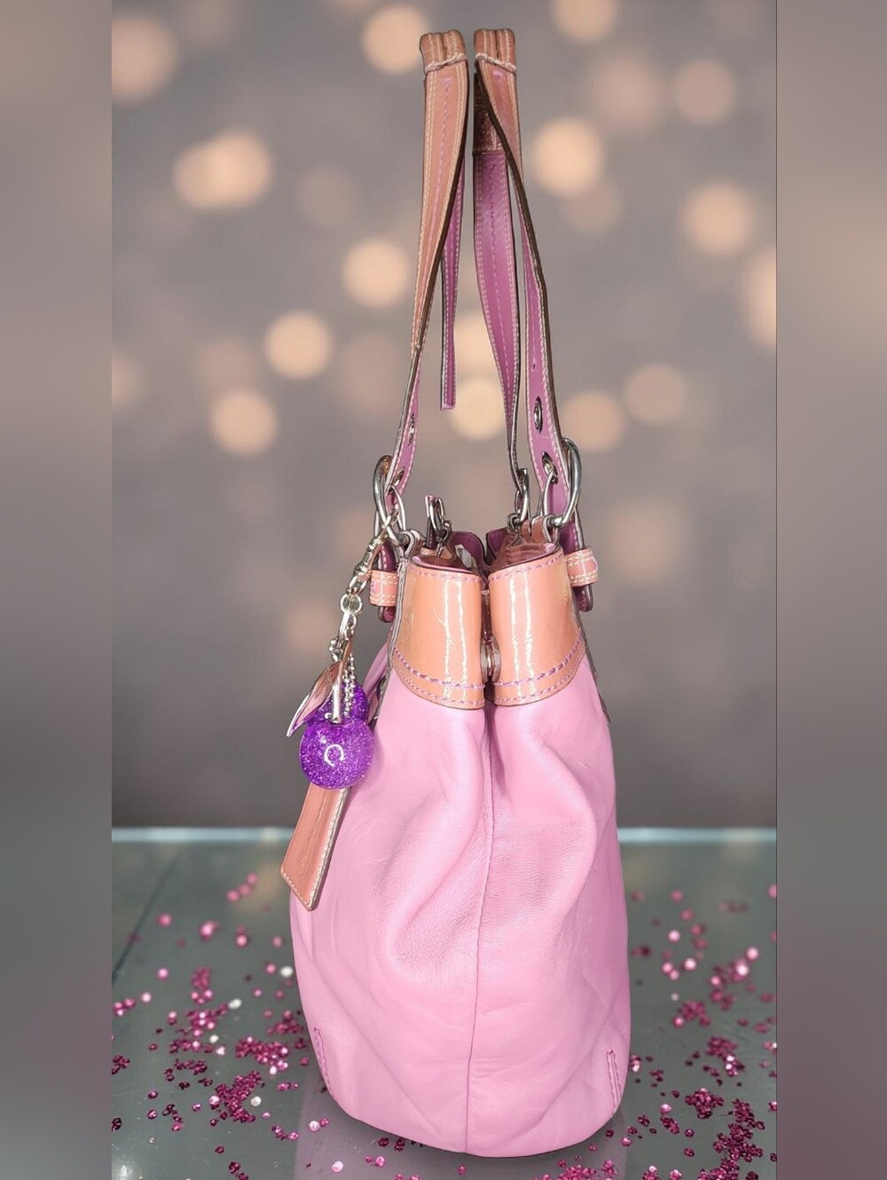 Y2K Vintage Coach Soho Pleated Leather Shoulder Bag In Pink Style number F13732 - Picture 7 of 16